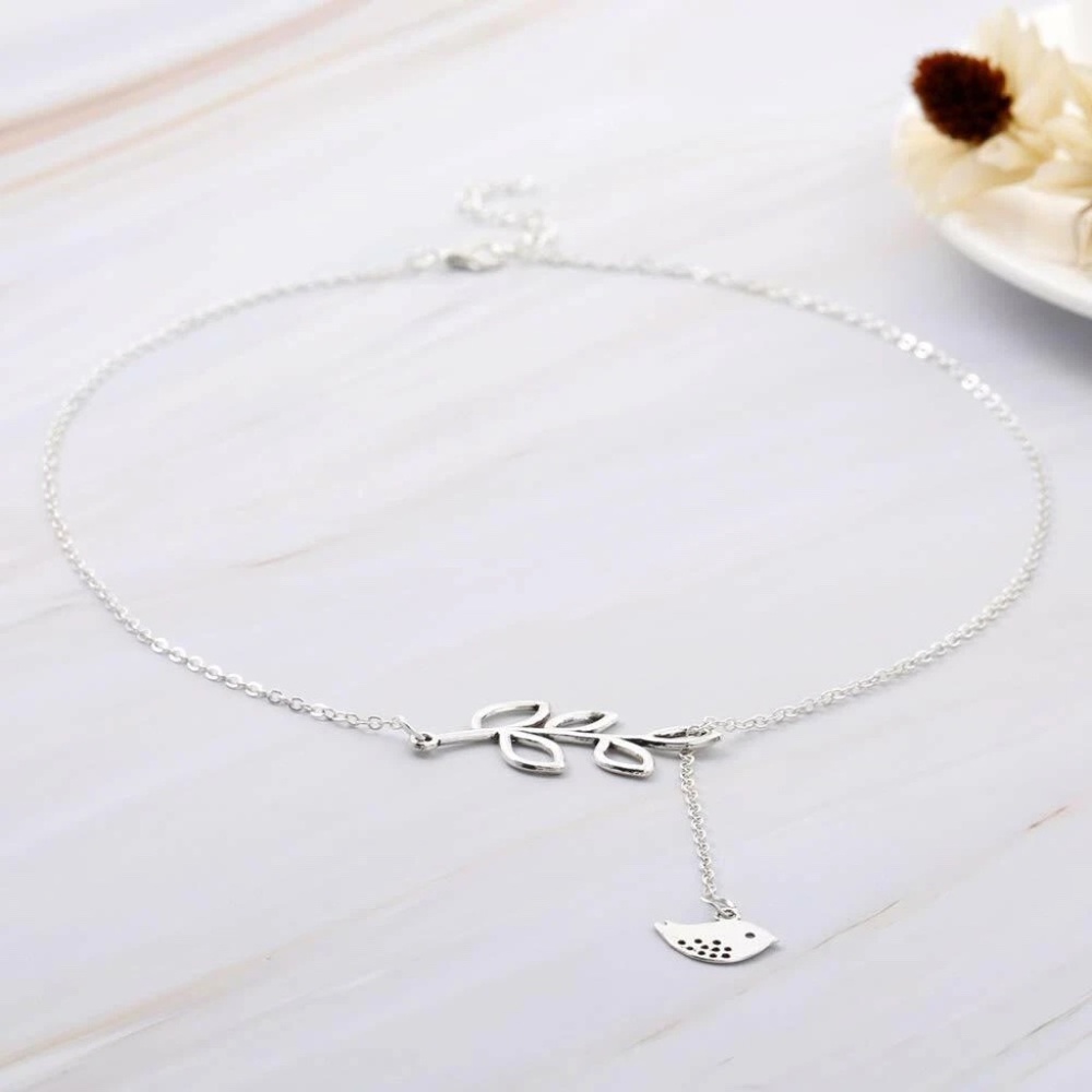 USA Elegant Spring Time Silver Bird and Leaves Lariat Pendant Necklace Jewelry - Picture 9 of 12